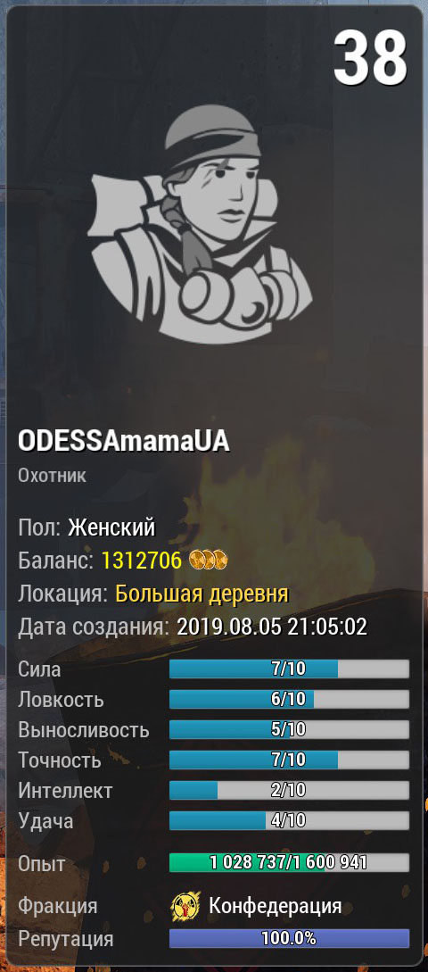 Меню персонажа